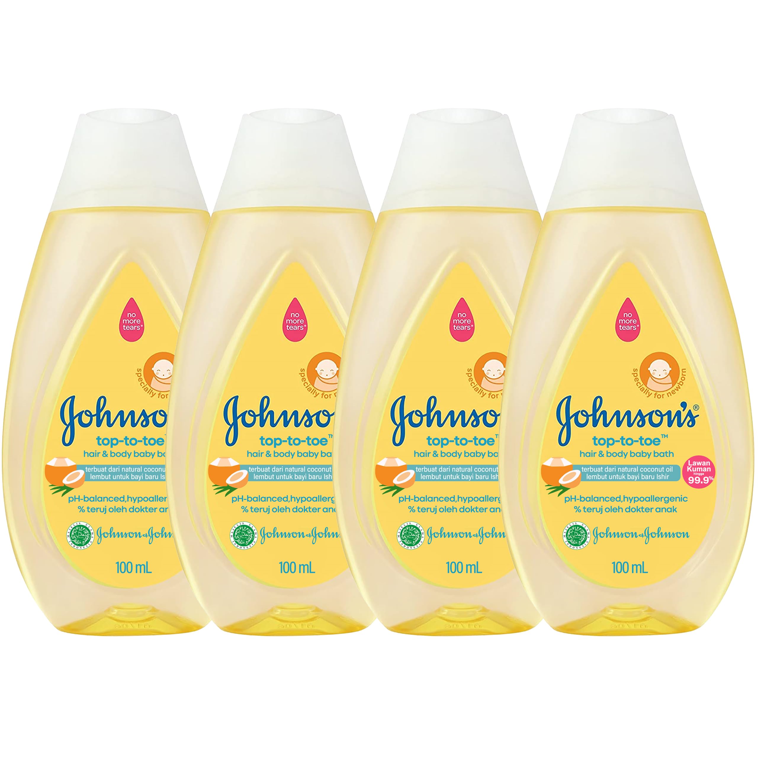 Johnson's Top-to-Toe Baby Wash and Shampoo 4-Pack - 100mL Travel Size, Tear-Free, Paraben/Sulfate/Dye Free