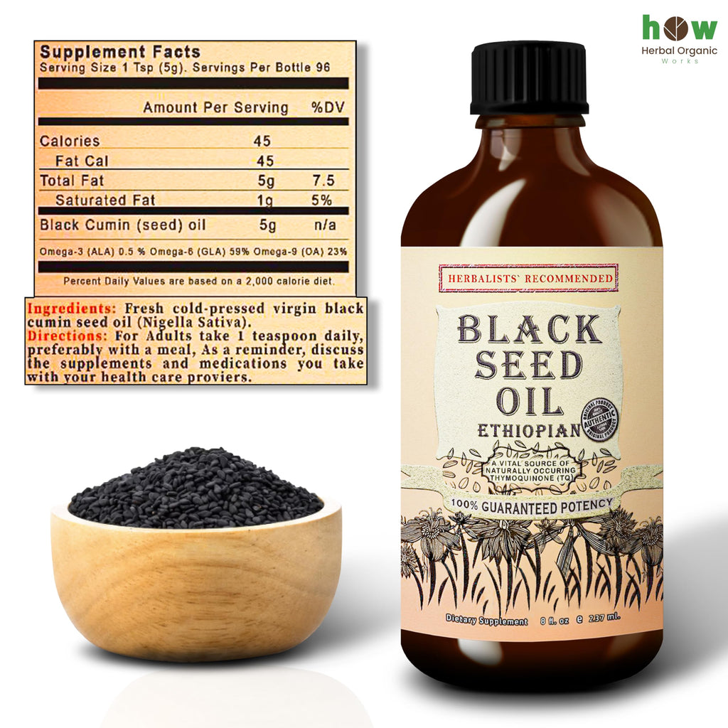 Black Seed Oil 8 oz – Cold Pressed Ethiopian Nigella Sativa (3X Thymoquinone) in Glass