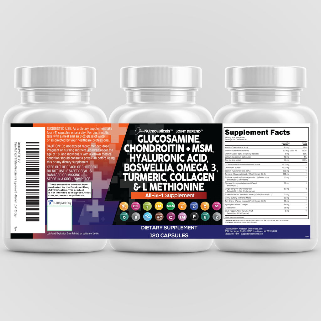 Joint Defend: Glucosamine Chondroitin MSM 1500mg + Turmeric Curcumin – Joint Health Supplement (120 Count)
