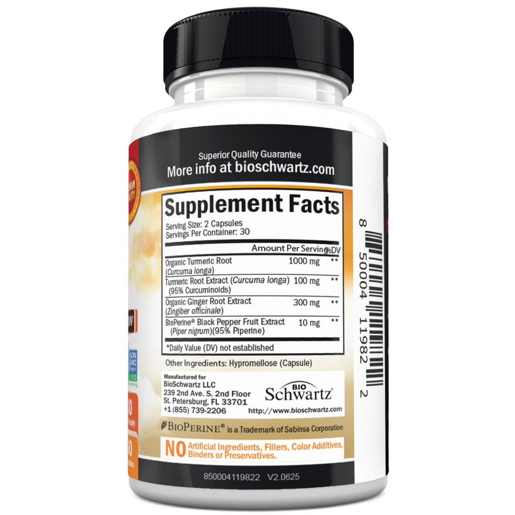 Turmeric Curcumin & Ginger Supplement with BioPerine – 95% Curcuminoids, Gluten-Free, 60 Capsules