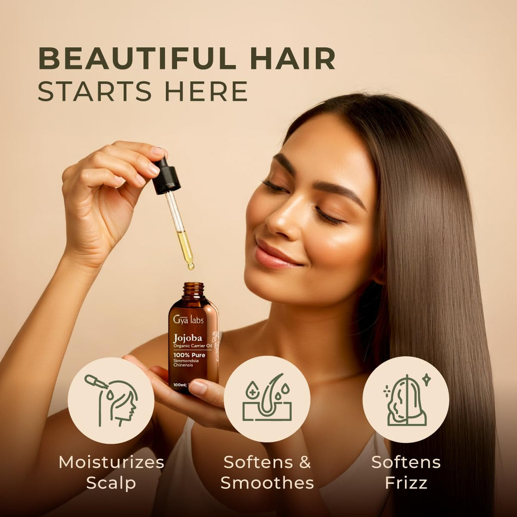 Gya Labs Jojoba Carrier Oil 3.4 fl oz – For Hair, Skin, Face & Body Massage