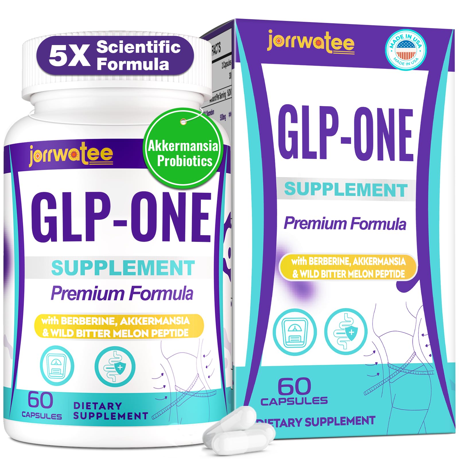 Jorrwatee GLP ONE Probiotic — 14-in-1 for Digestion, Energy & Gut Health, 60 Counts