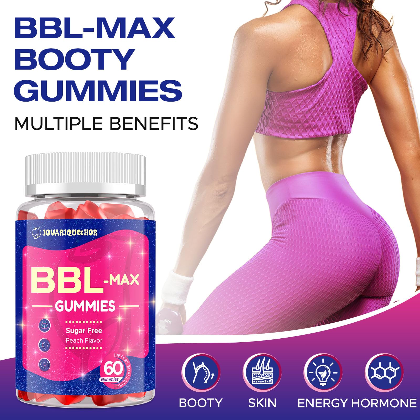 Jovariquethor Booty Gummies for Women – Peach Flavor, Multivitamin & Herbal Blend (120 Count)