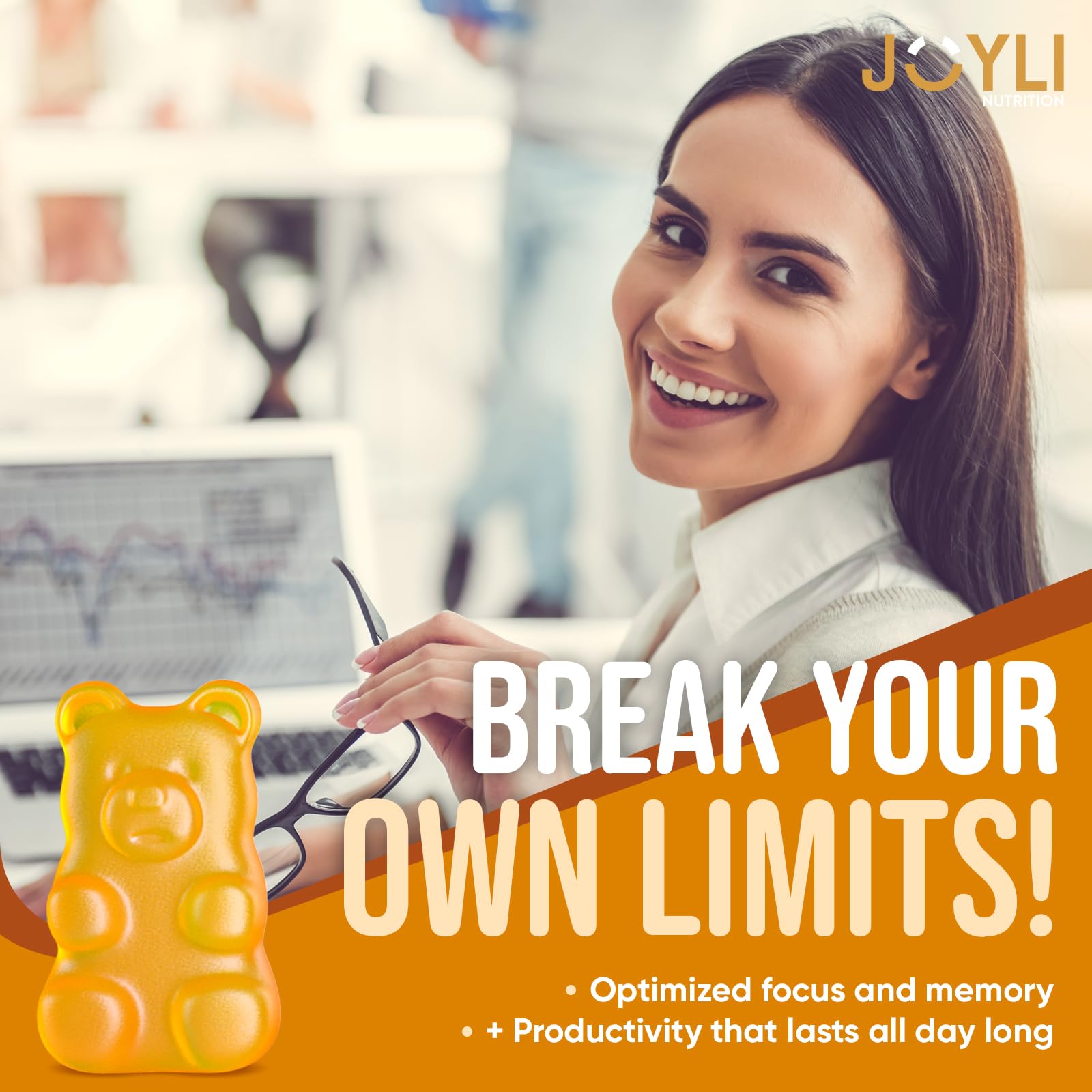 Joyli L Tyrosine Gummies 1000mg - Focus, Mood & Energy | Vegan, Gluten-Free