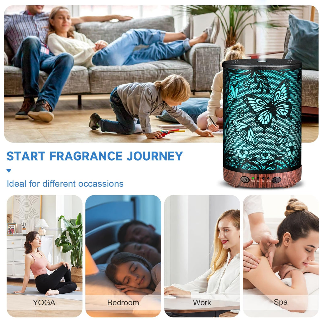 JOYOLO Metal Essential Oil Diffuser – Cool Mist, 7 Color Lights (Big Butterfly)