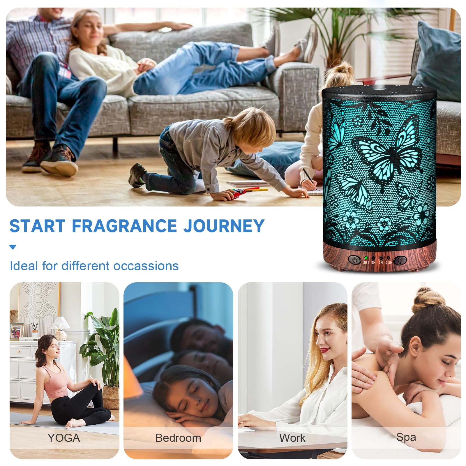 JOYOLO Metal Essential Oil Diffuser – Cool Mist, 7 Color Lights (Big Butterfly)