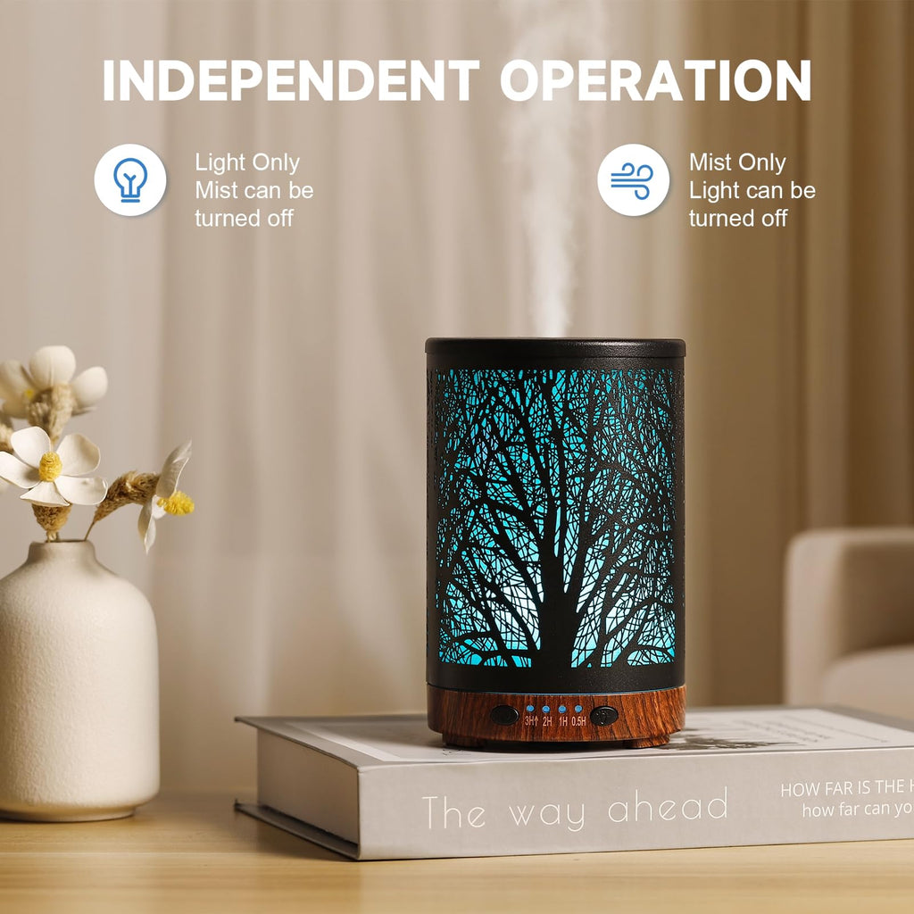 JOYOLO 120ML Metal Diffuser – Tree Pattern, Auto Shut-Off, 7 Color Lights