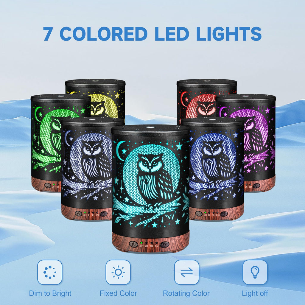 JOYOLO Metal Essential Oil Diffuser with 7 Color LEDs – Owl