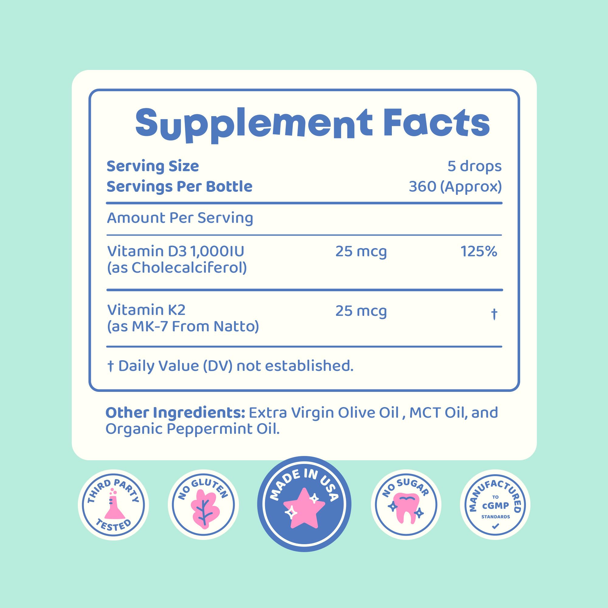 JoySpring Vitamin D3 Kids Drops with K2 – Liquid Vitamin D for Calcium Absorption & Joint Health | 360 Servings (2 oz) | Ages 3-18
