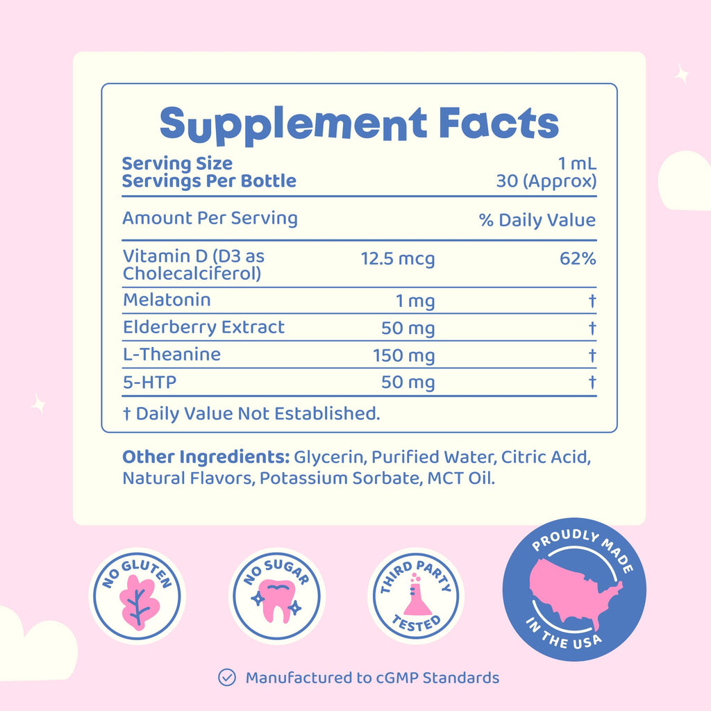 JoySpring Melatonin 1mg for Kids – Sugar-Free Liquid Sleep Support with 5-HTP & L-Theanine