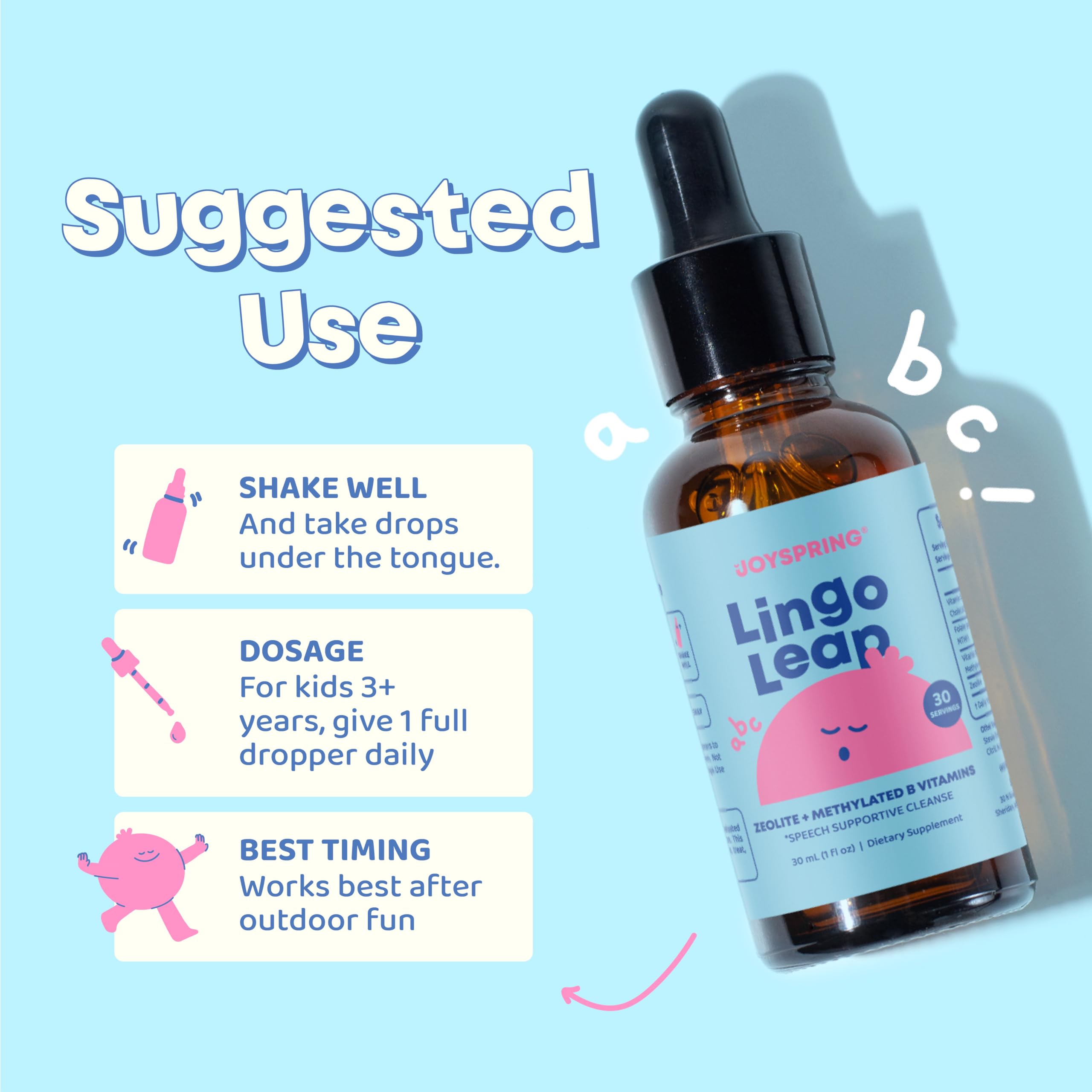 JoySpring LingoLeap B9 – L-Methylfolate 5-MTHF + Methyl B12 Kids Drops, 1 fl oz