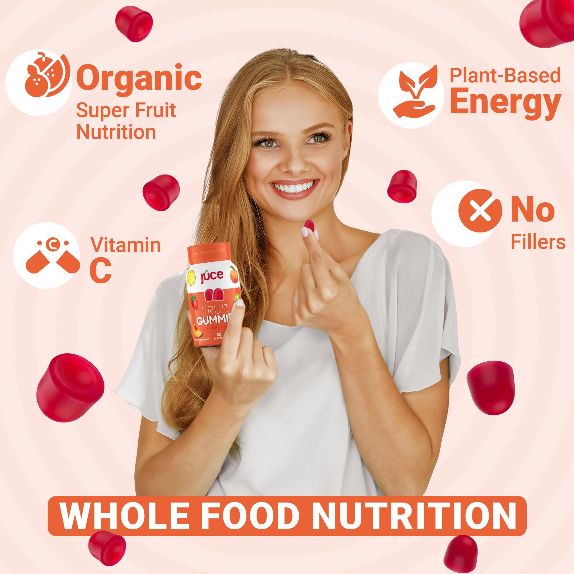 Júce Fruit Gummies with Peach Flavor | Superfood Gummies for Optimal Health by Terra Kai Organics