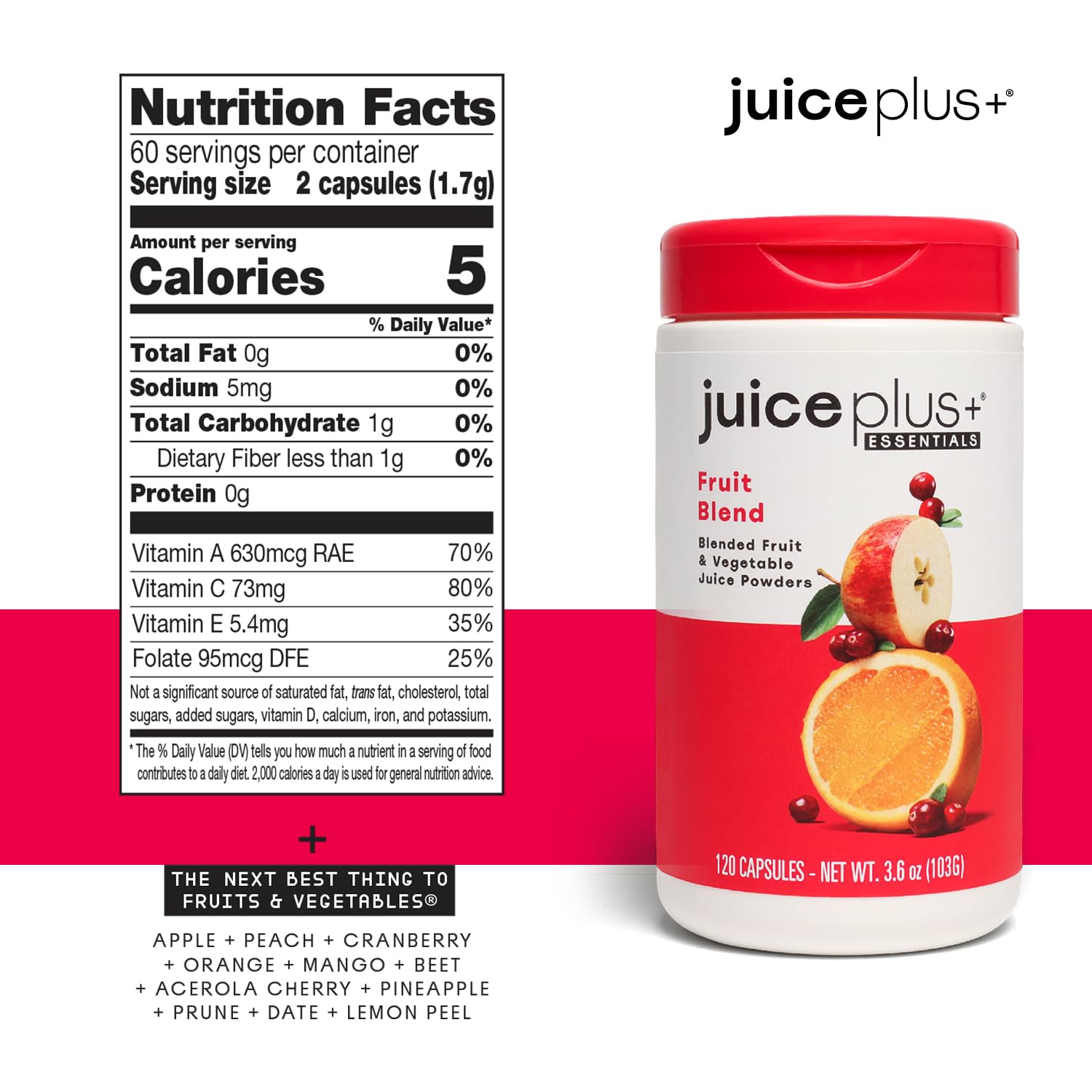 Juice Plus+ Fruit Blend: Plant-Based Whole Food Vitamins | Vegan, Gluten-Free, Non-GMO