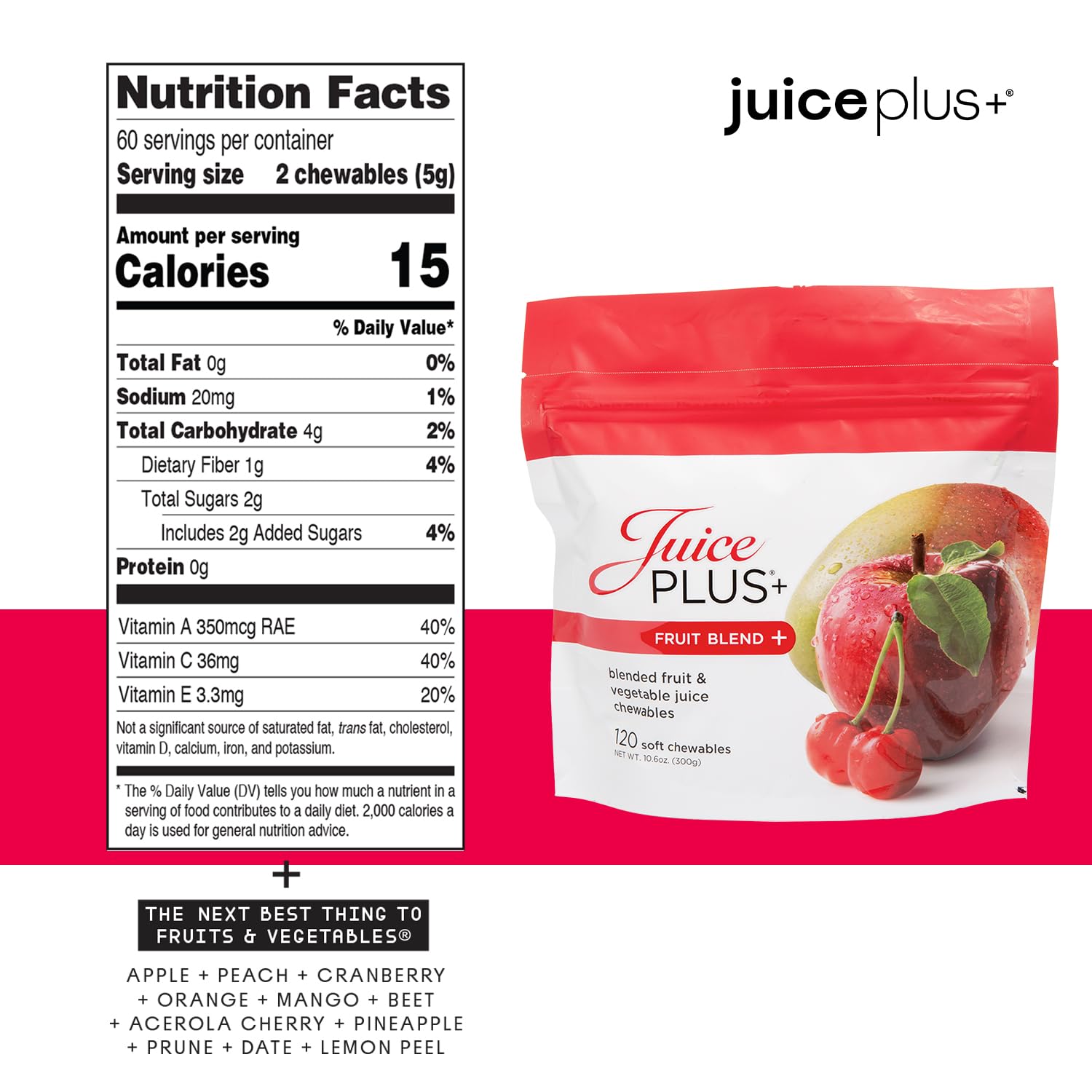 Juice Plus+ Fruit & Vegetable Blend Soft Chews – Vegan Gummies for Adults & Kids | 4 Packs