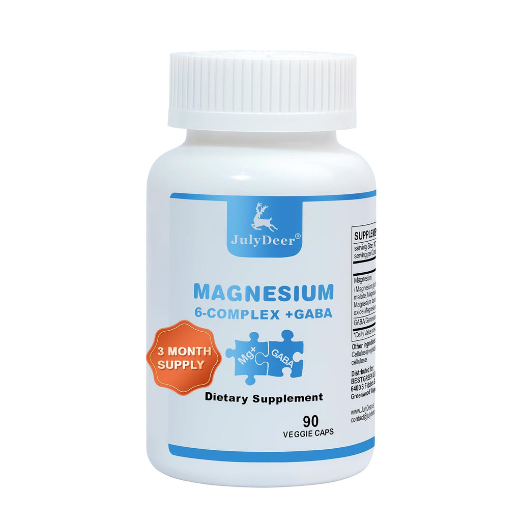JulyDeer Sixfold Magnesium Complex – 350mg Magnesium Glycinate, Malate, Citrate, Taurine, Oxide, L-Threonate | 90 Vegan Capsules
