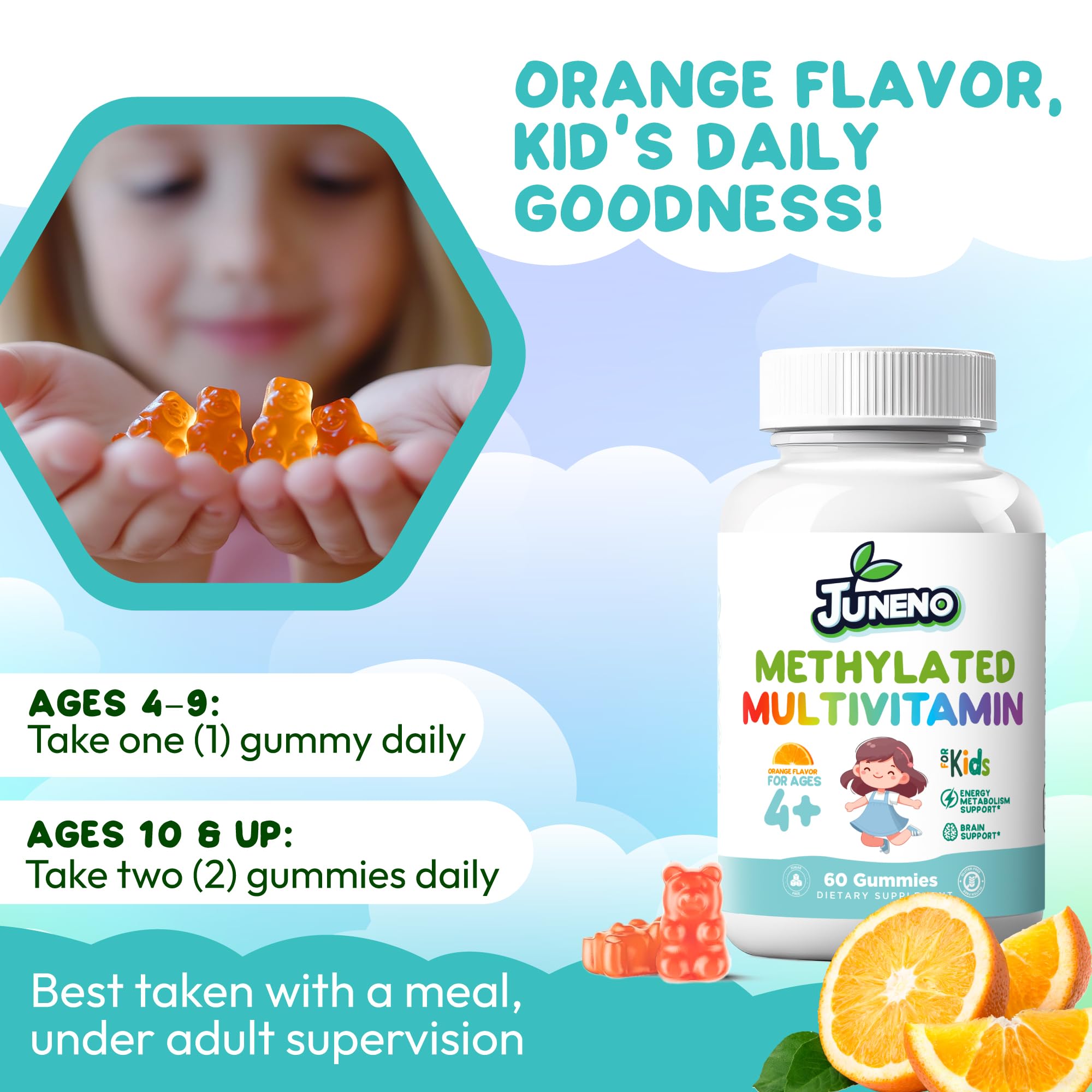 Juneno Methylated Multivitamin Gummies for Kids | MTHFR Support