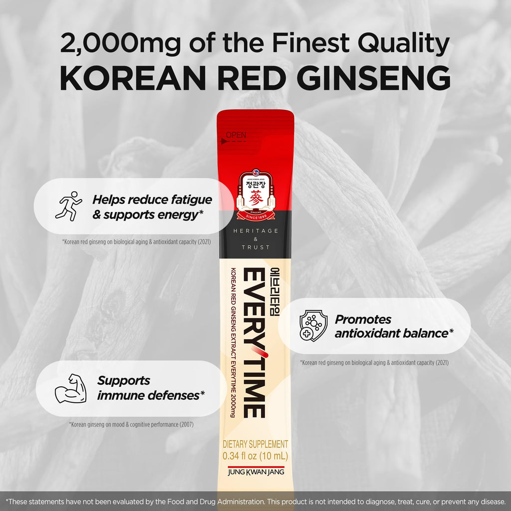 JUNG KWAN JANG Everytime Red Ginseng Stick 2000mg – Adaptogen Energy, Propolis, Caffeine Free