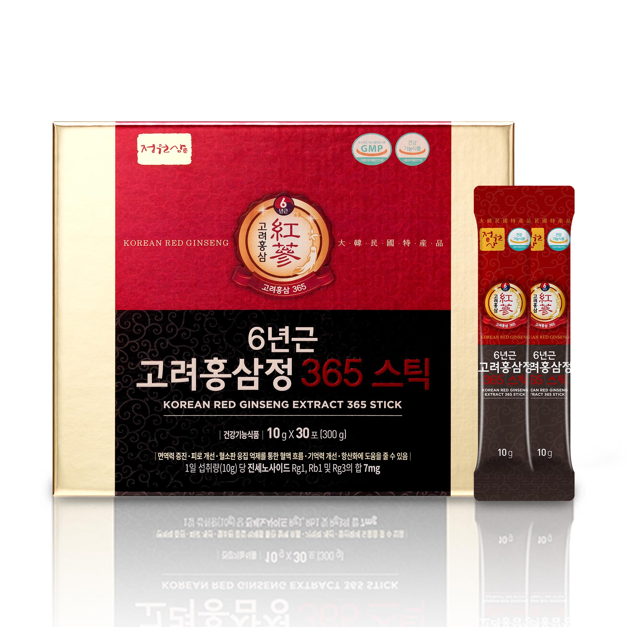 JUNGWONSAM 6-Year Korean Red Ginseng 365 | 30 Sticks | Vegan | 7mg Ginsenosides Per Stick
