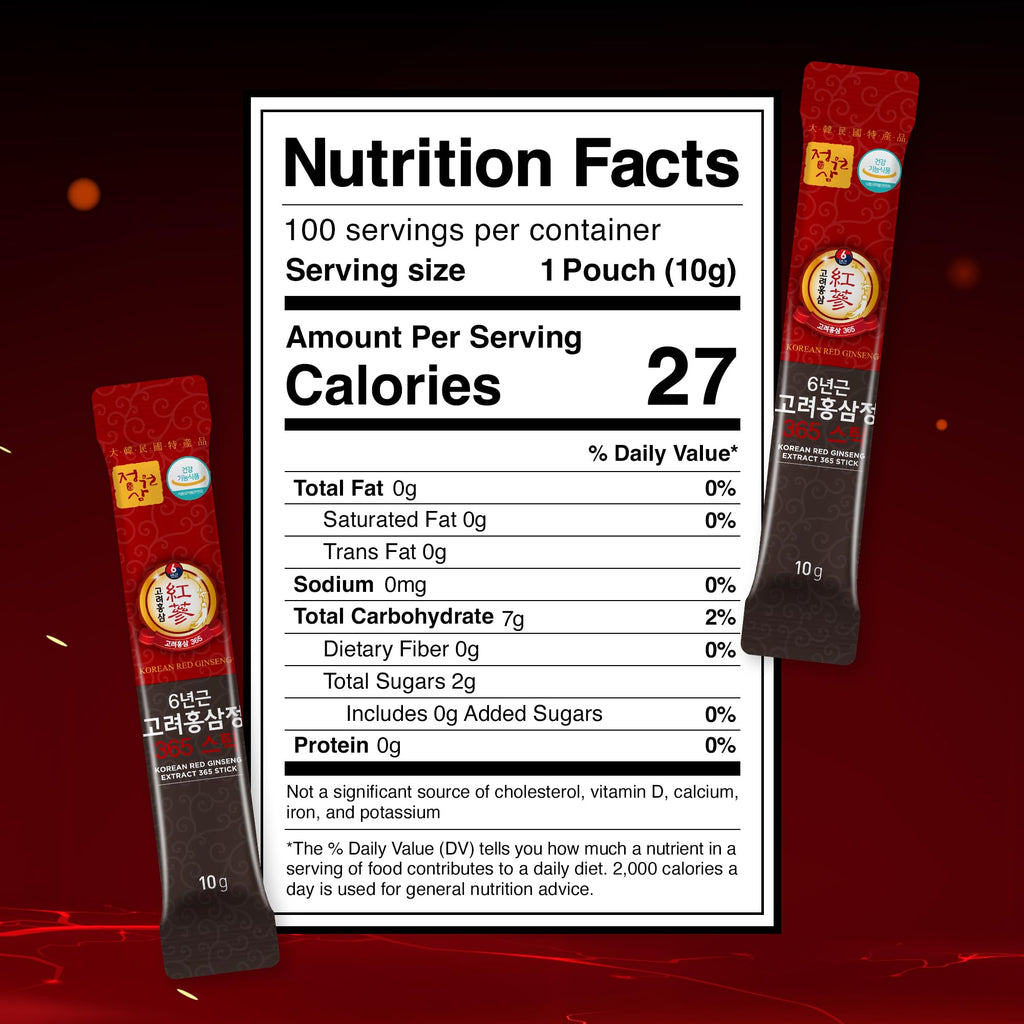 JUNGWONSAM 6-Year Korean Red Ginseng 365 | 100 Sticks | Vegan | 7mg Ginsenosides Per Stick | 100-Day Supply