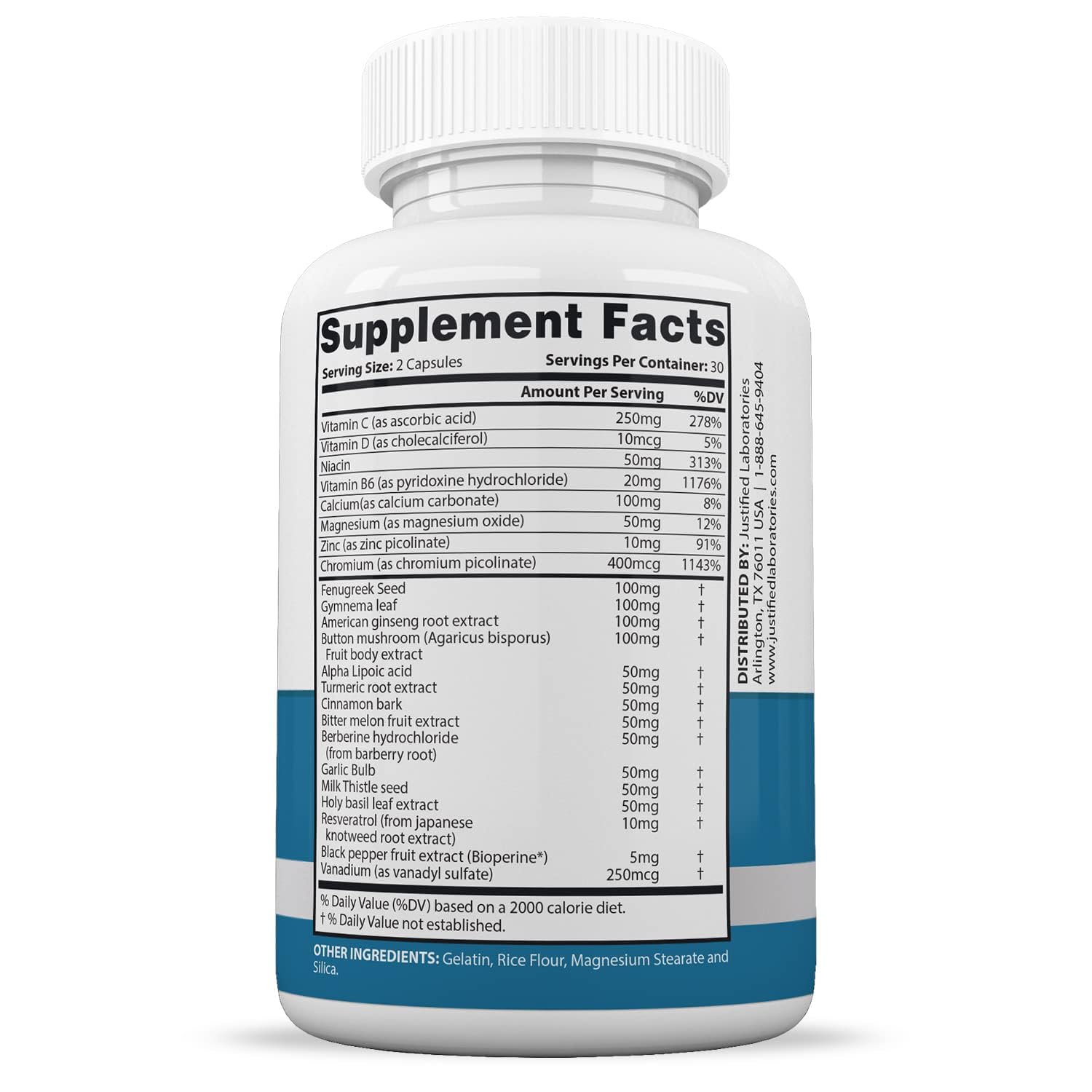 Justified Laboratories 5 Pack Glucotrust Max 1295MG Formula - 300 Capsules