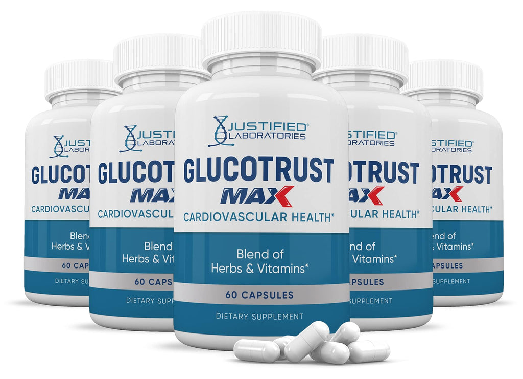 Justified Laboratories 5 Pack Glucotrust Max 1295MG Formula - 300 Capsules