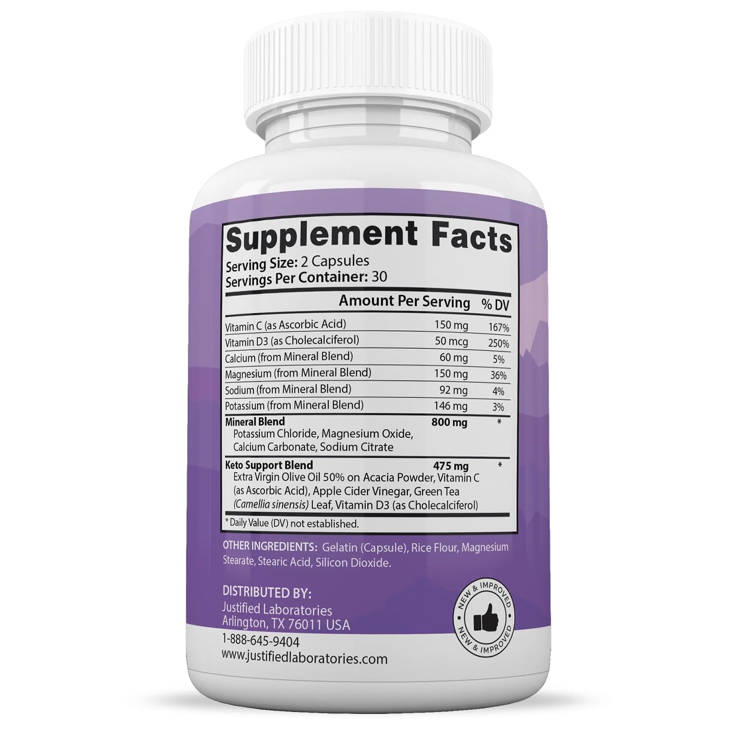 Justified Laboratories 2 Pack Ultra Fast Pure Keto Boost Pills 1275MG