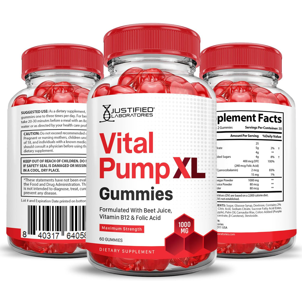 Justified Laboratories Vital Pump XL Gummies (3 Pack) – 1000mg ACV Beet & Pomegranate | Vegan, Non-GMO