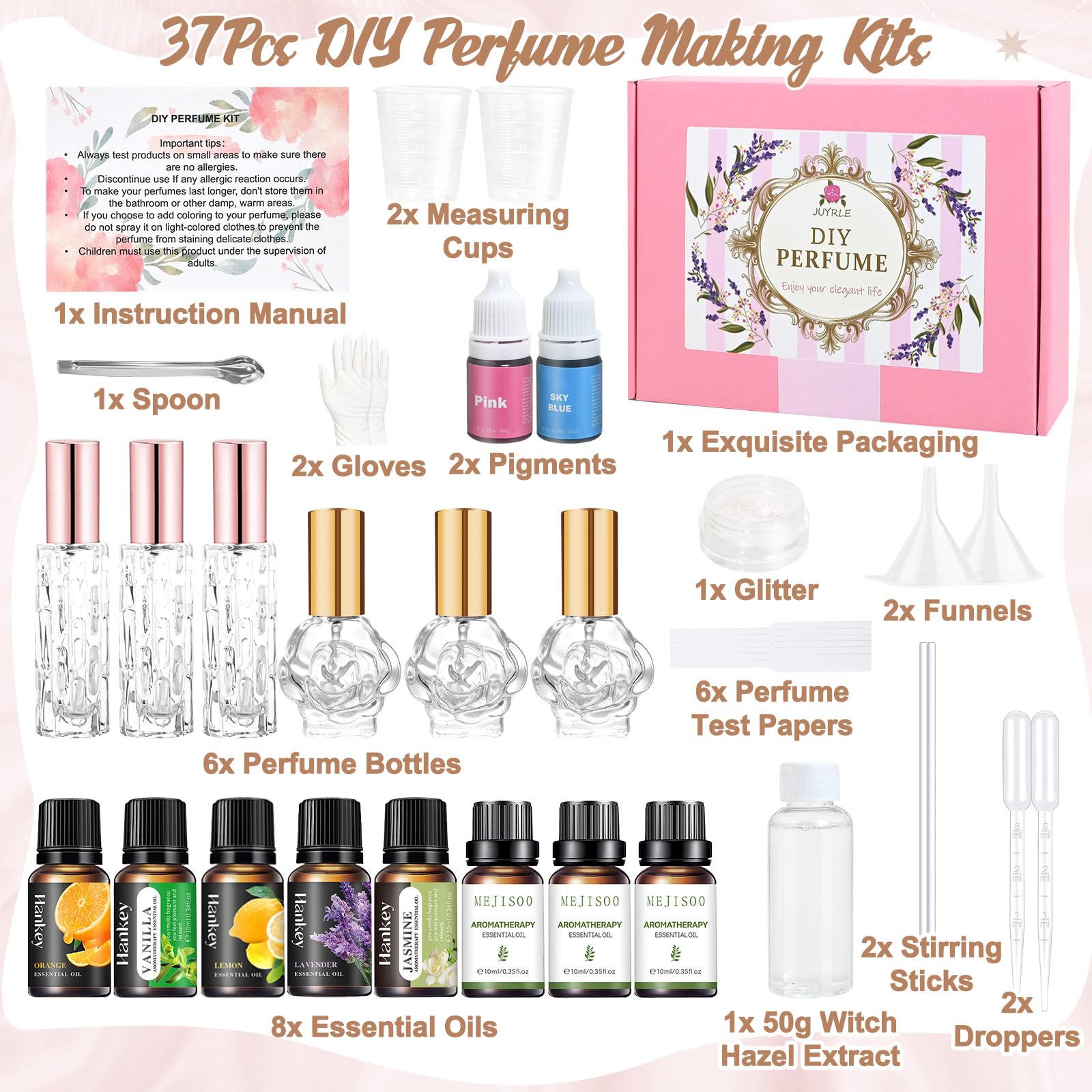 JUYRLE Perfume Making Kit – 37-Piece DIY Fragrance Set for Women