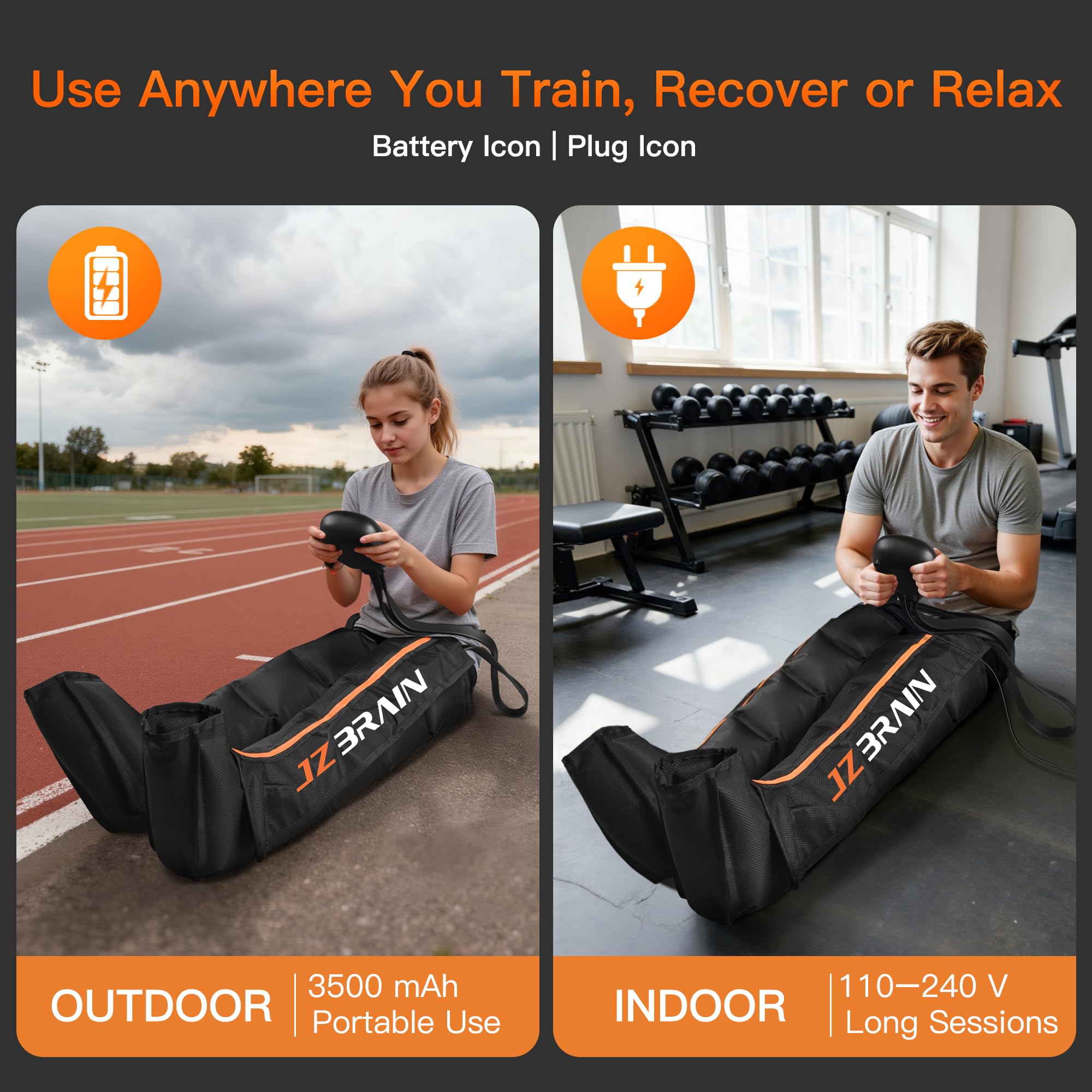 JZBRAIN Air Compression Leg Recovery Boots – Dual-Power, 6 Modes, 14 Zones (Small)