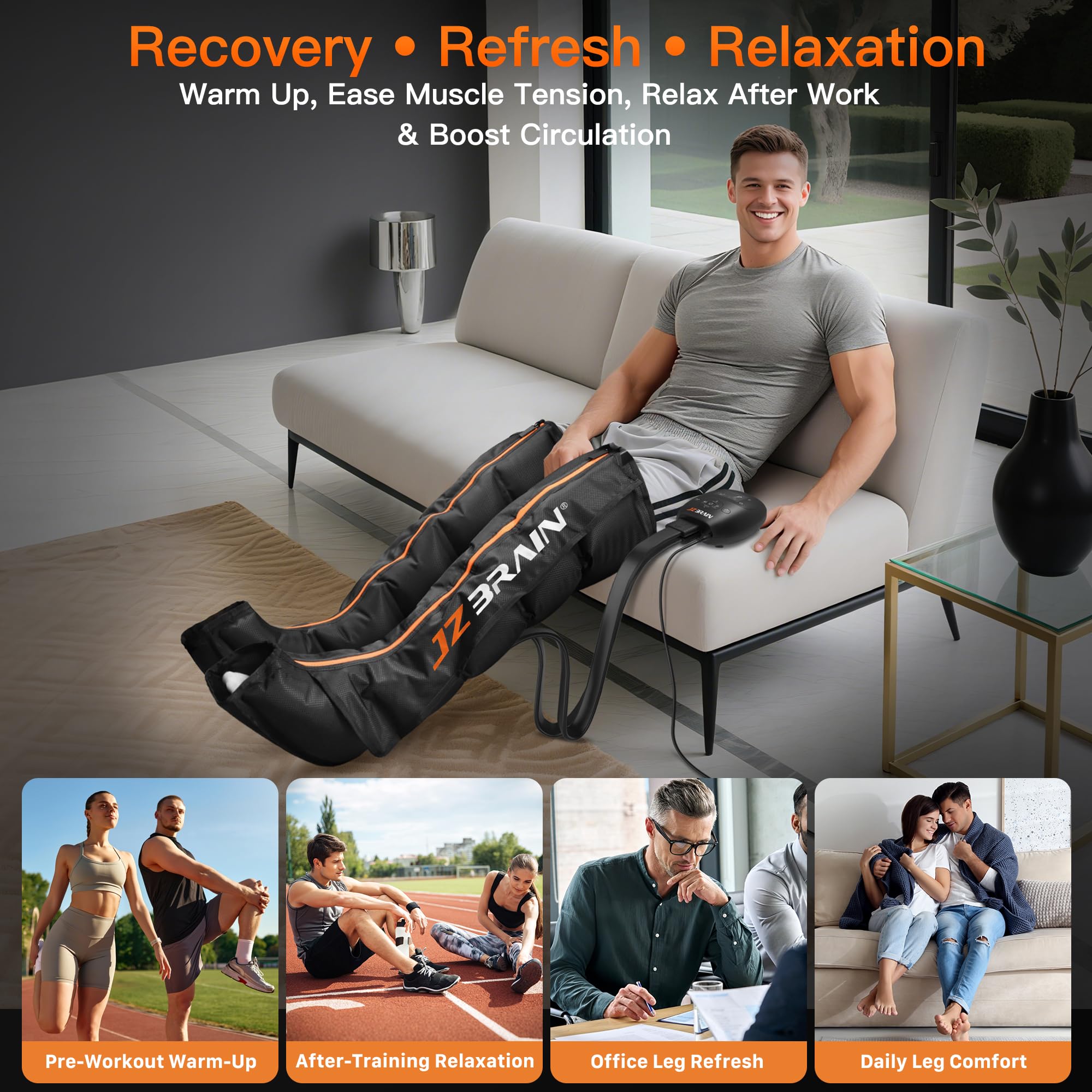 JZBRAIN Air Compression Leg Recovery Boots – Dual-Power, 6 Modes, 14 Zones (Small)
