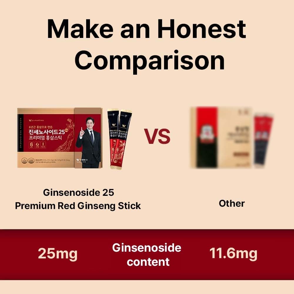 K-Herb Premium Korean Red Ginseng Sticks – 60 Sticks, 25mg Ginsenoside