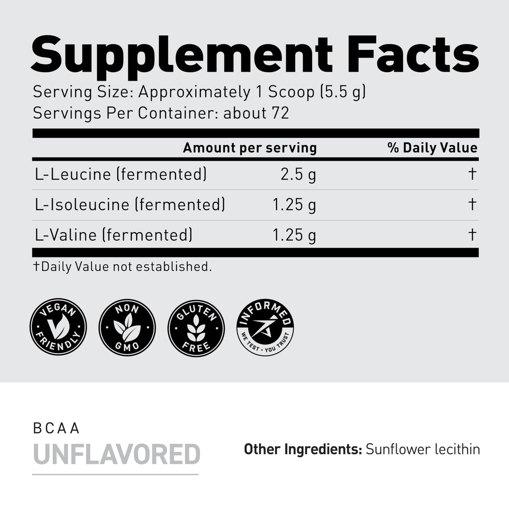 BCAA Powder – Kaged BCAAs, Fermented, Plant-Based, 5g Unflavored, 72 Servings