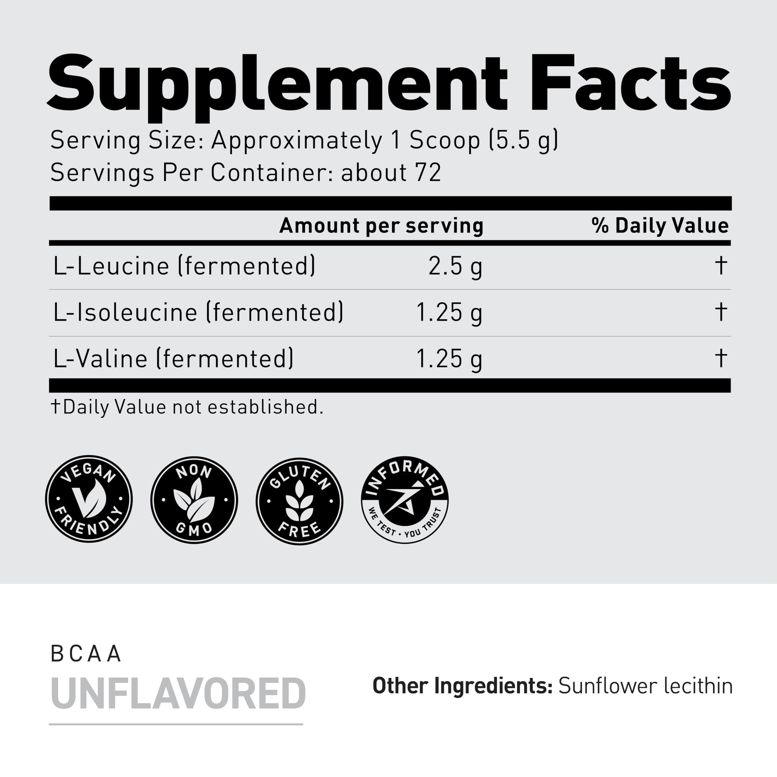 BCAA Powder – Kaged BCAAs, Fermented, Plant-Based, 5g Unflavored, 72 Servings