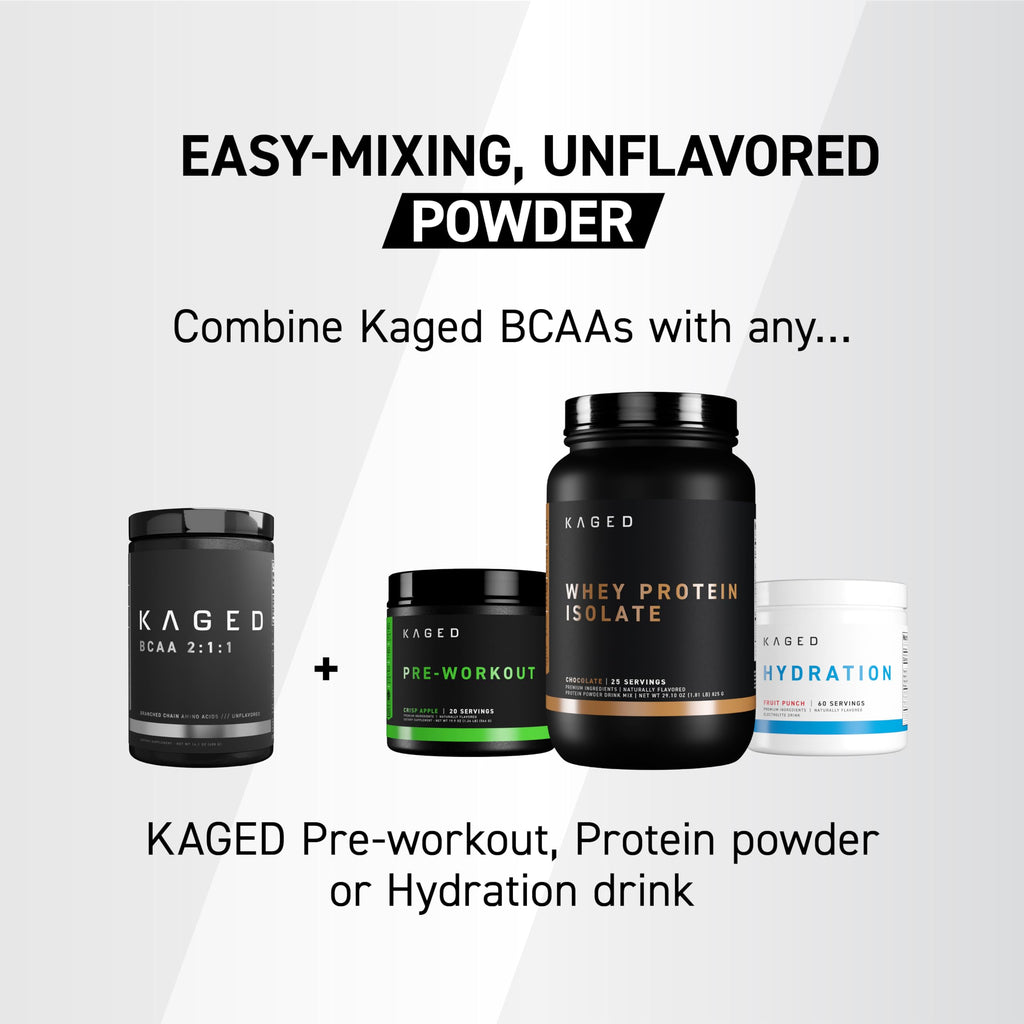 BCAA Powder – Kaged BCAAs, Fermented, Plant-Based, 5g Unflavored, 72 Servings