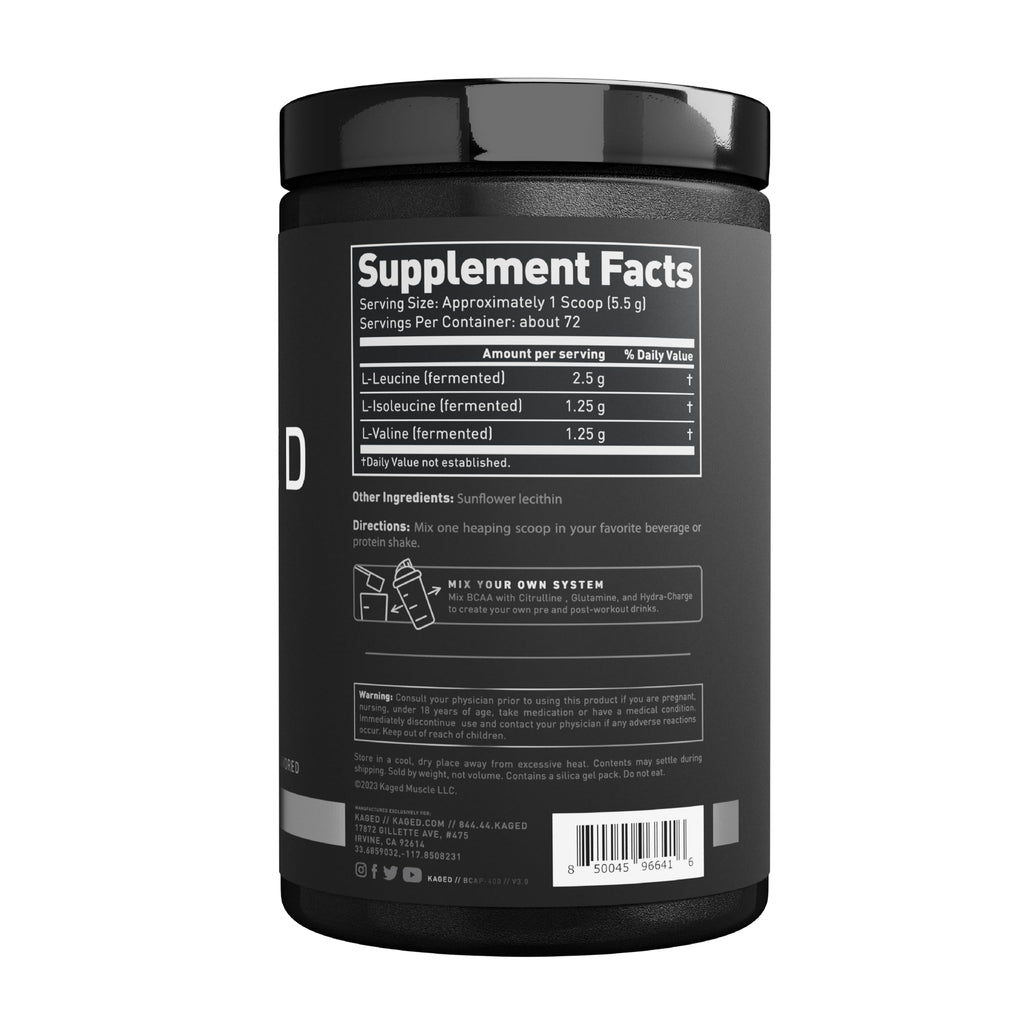 BCAA Powder – Kaged BCAAs, Fermented, Plant-Based, 5g Unflavored, 72 Servings