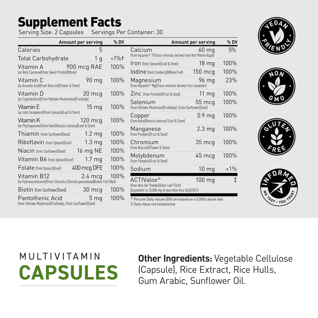 Kaged Multivitamin Capsules – Plant-Based, Organic Fruits & Veggies | 30 Servings