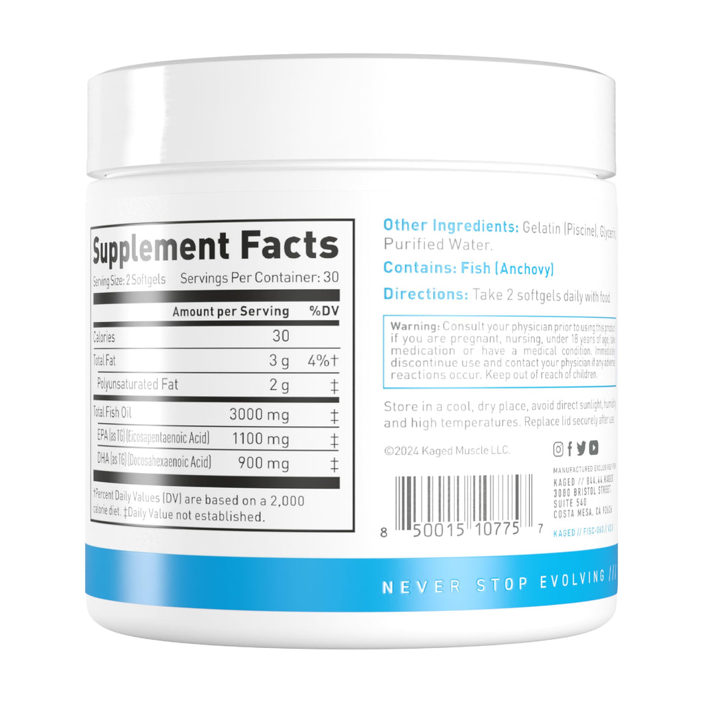 Kaged Omega 3 Softgels – Unflavored Fish Oil, 3000mg Omega-3 (EPA & DHA) | 30 Servings