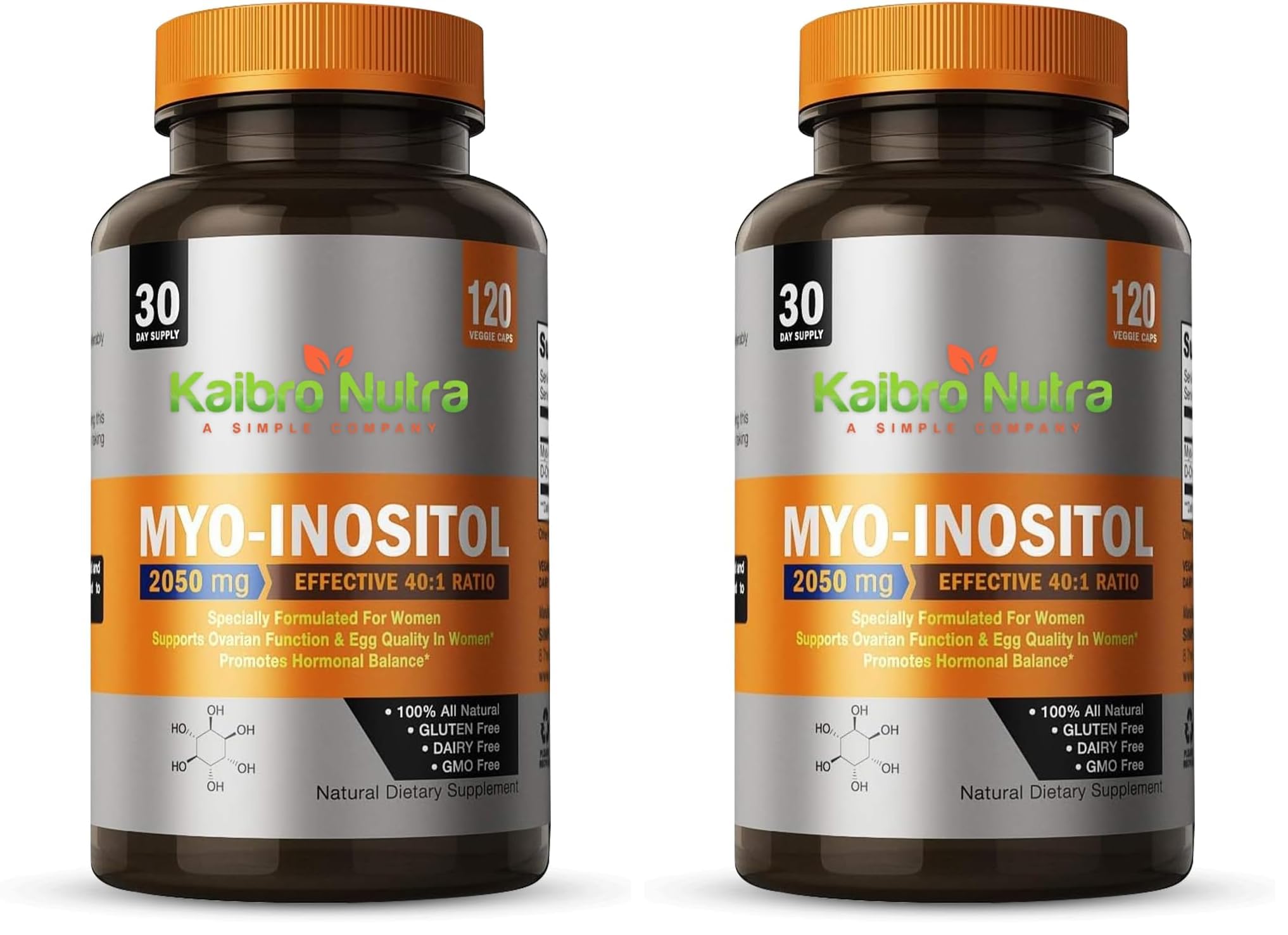 Kaibro Nutra Myo-Inositol 40:1 – Hormone Balance & Ovarian Support (120 Caps x 2, Vegan, Non-GMO)