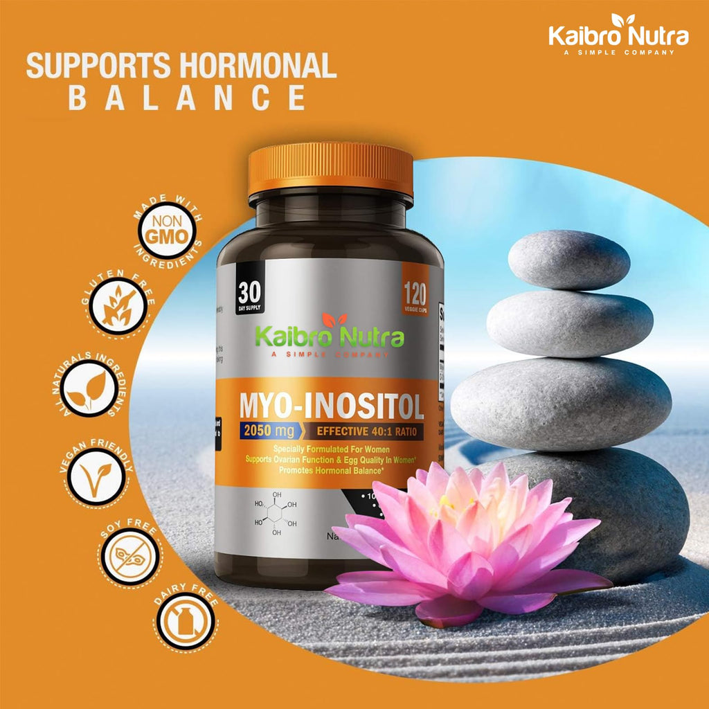 Kaibro Nutra Myo-Inositol 40:1 – Hormone Balance & Ovarian Support (120 Caps x 2, Vegan, Non-GMO)