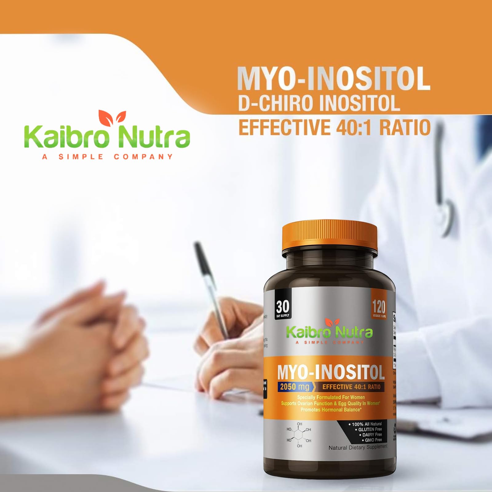 Kaibro Nutra Myo-Inositol 40:1 – Hormone Balance & Ovarian Support (120 Caps x 2, Vegan, Non-GMO)