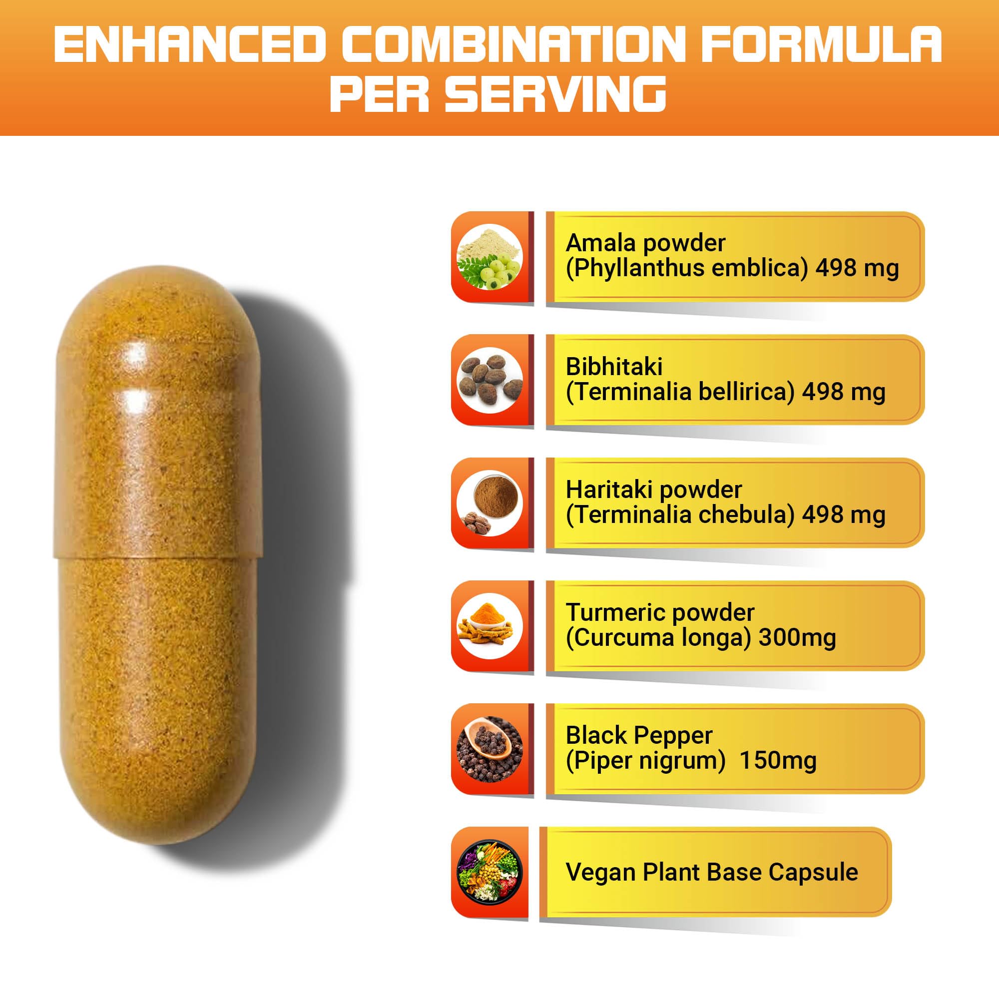 Kailash Herbals Triphala Turmeric Curcumin 1950mg – 100 Vegan Capsules | Digestive Health