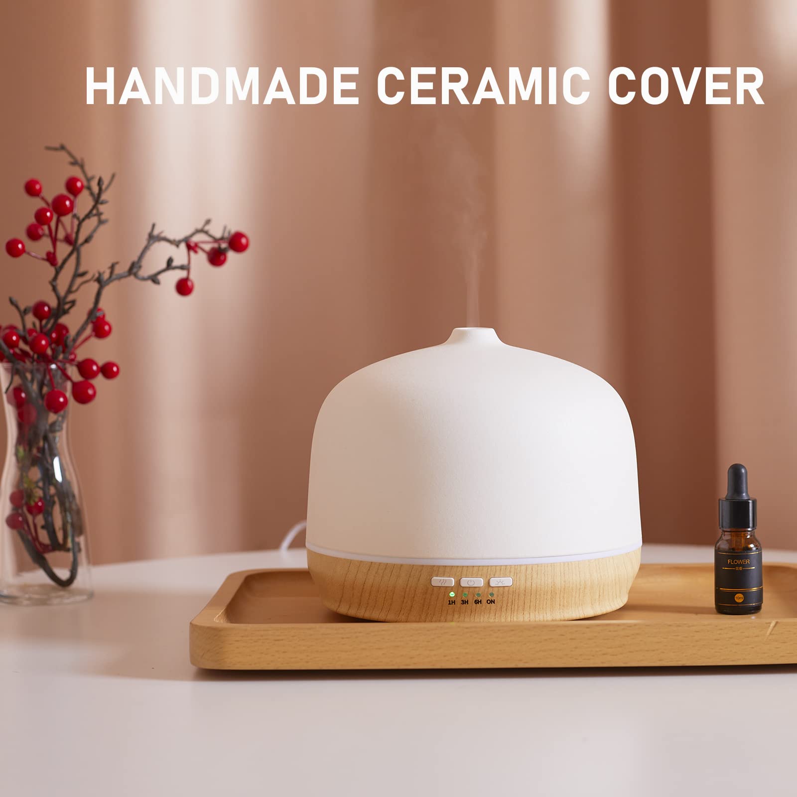 Kakoda Ceramic Essential Oil Diffuser – 500ml, Timed, Ultrasonic (Large Room)