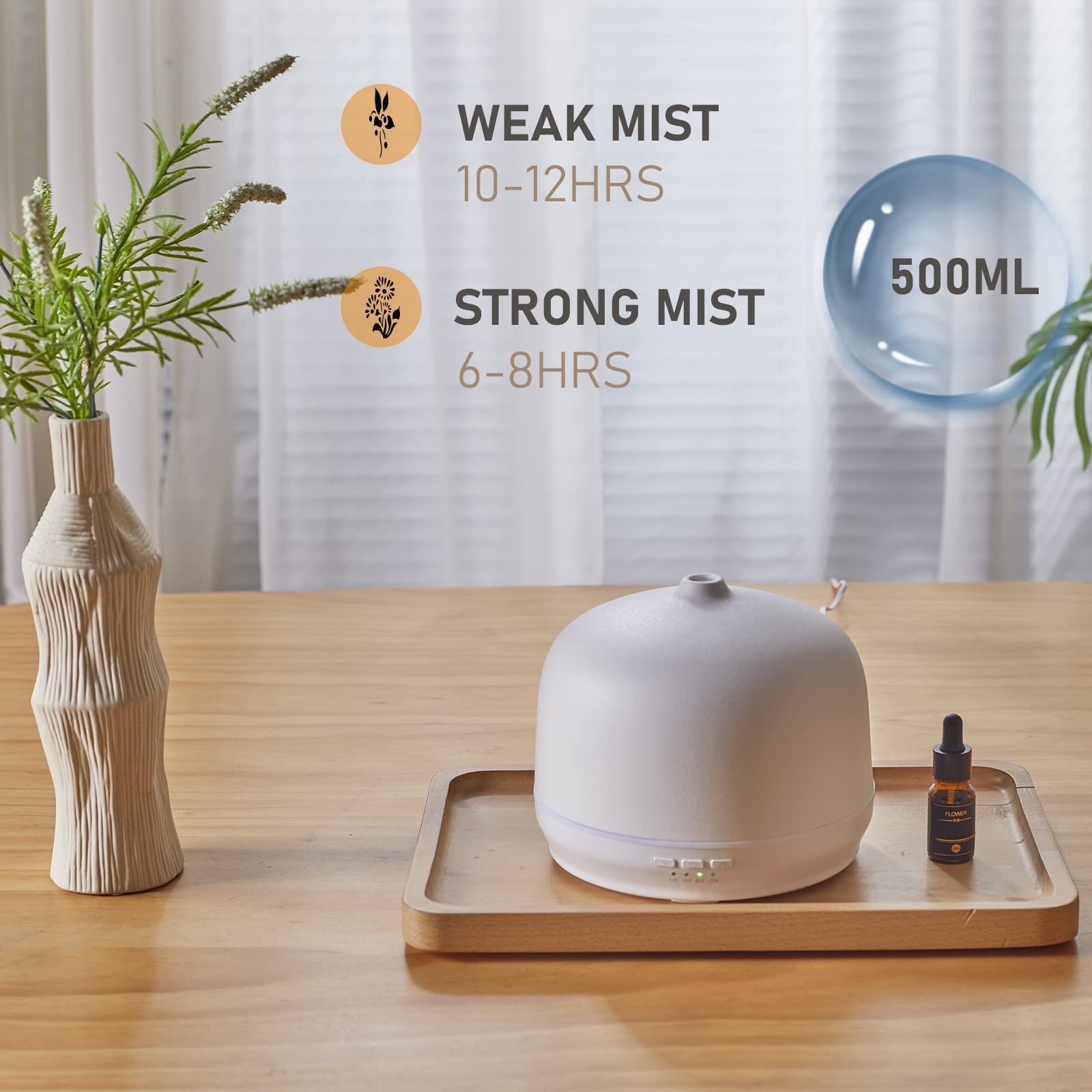 Kakoda Ceramic 500ml Essential Oil Diffuser – White | Large Room Ultrasonic Diffuser