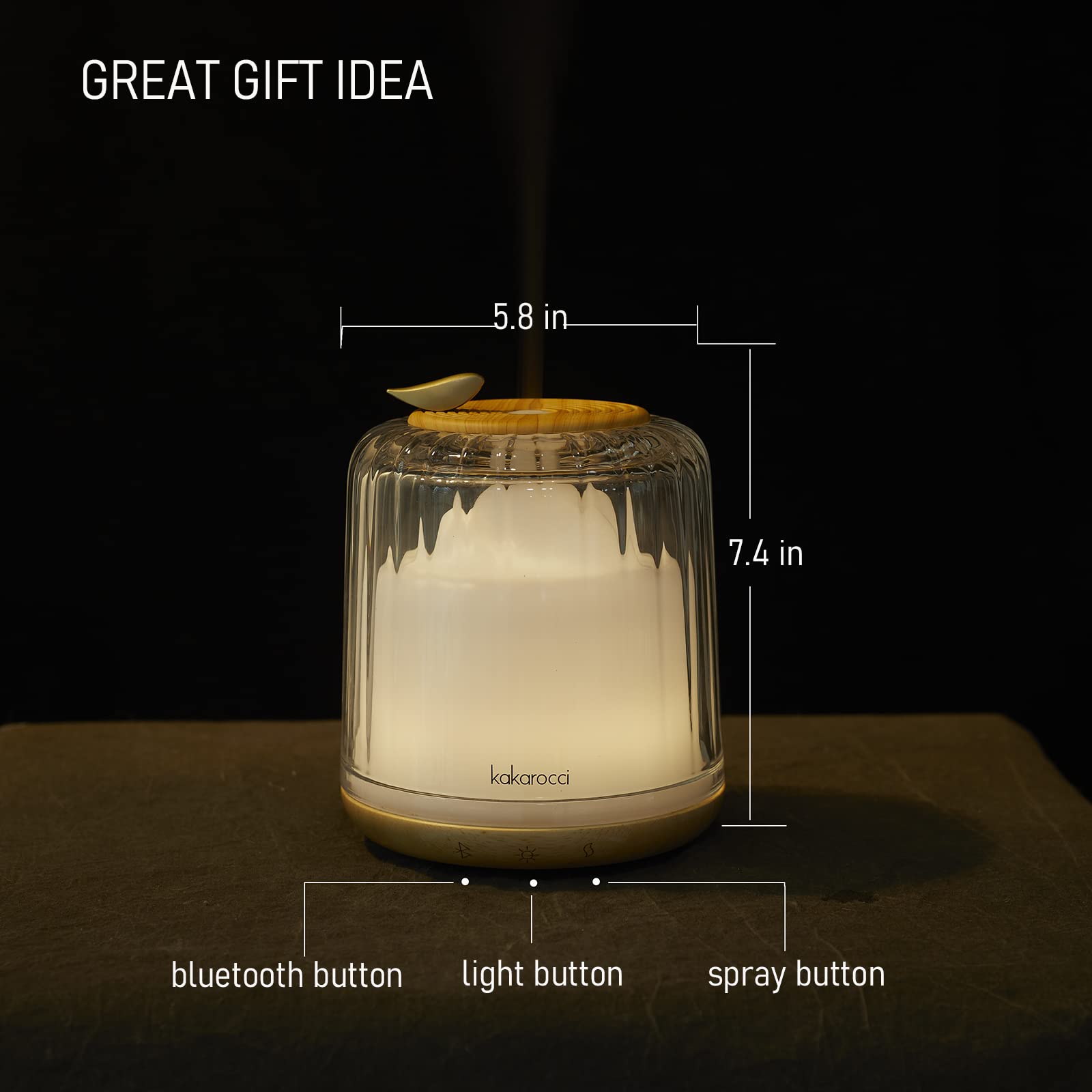 Kakoda Glass Dome Diffuser – 230ml Ultrasonic with Wood Base & Bluetooth Speaker