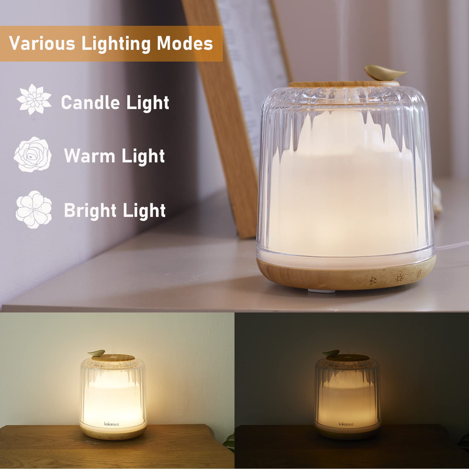 Kakoda Glass Dome Diffuser – 230ml Ultrasonic with Wood Base & Bluetooth Speaker