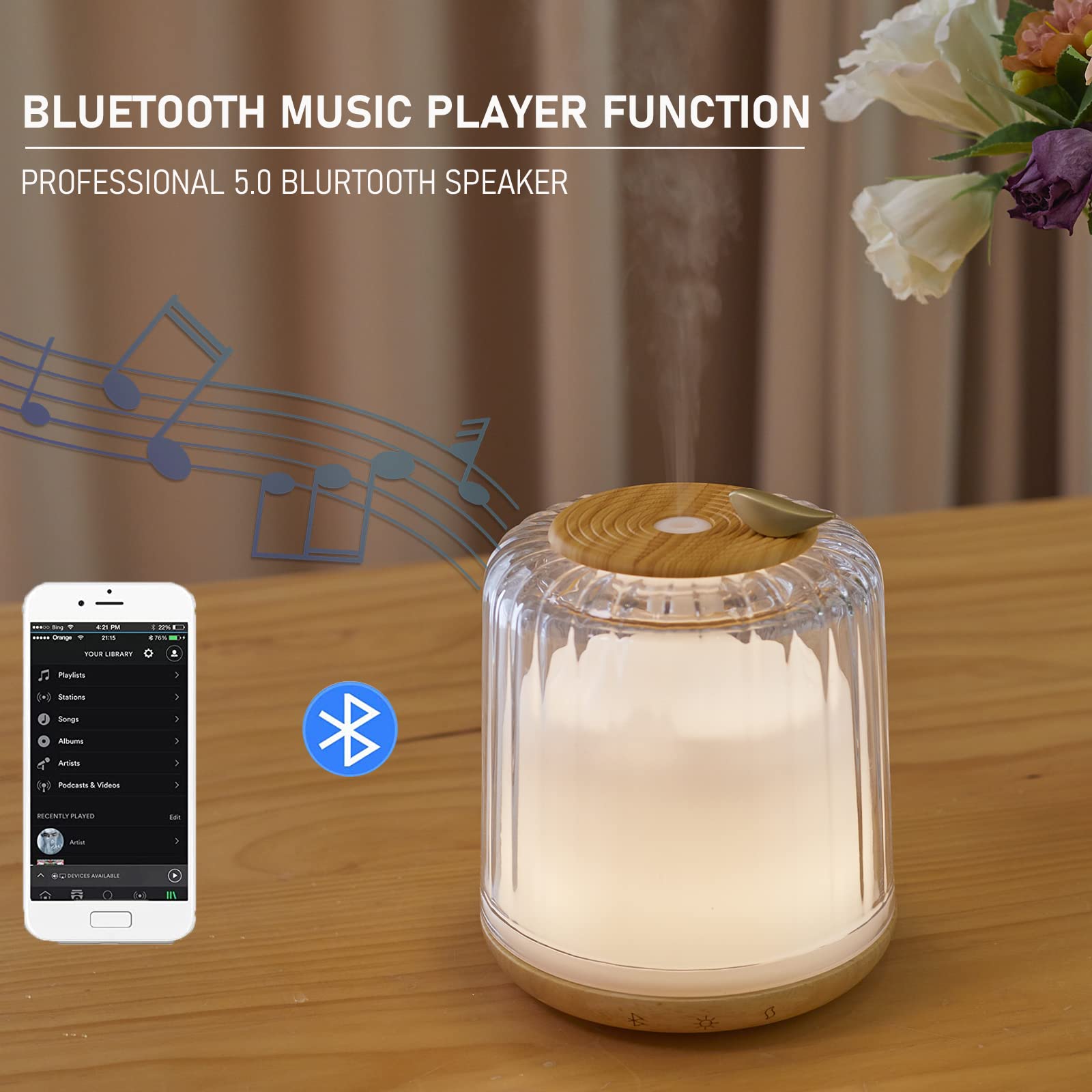 Kakoda Glass Dome Diffuser – 230ml Ultrasonic with Wood Base & Bluetooth Speaker