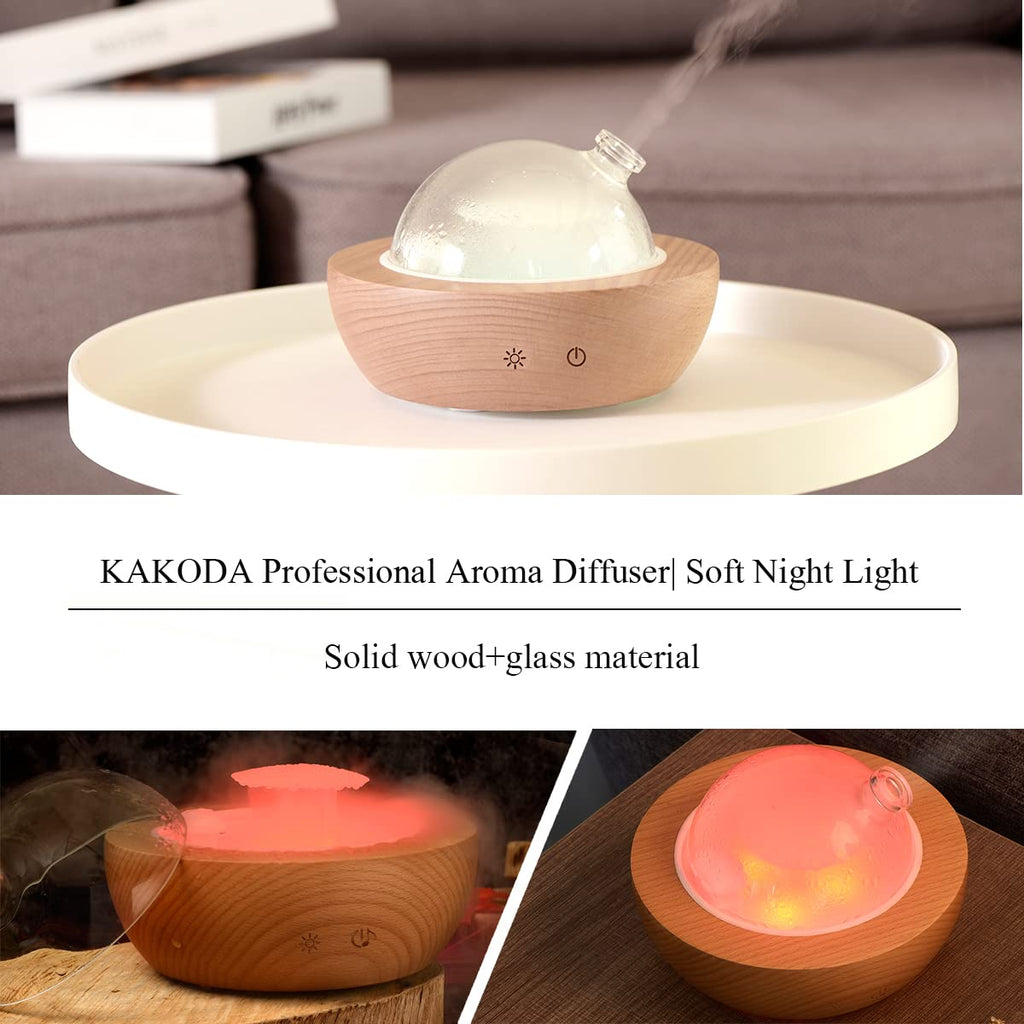 Kakoda Glass Essential Oil Diffuser – Real Wood Base, 7-Color LED, 2025 Upgrade