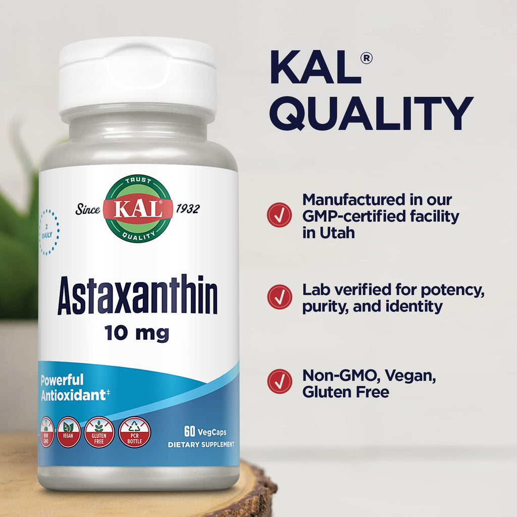 KAL Astaxanthin 10mg – Eye & Brain Health, Vegan, Non-GMO, Gluten Free