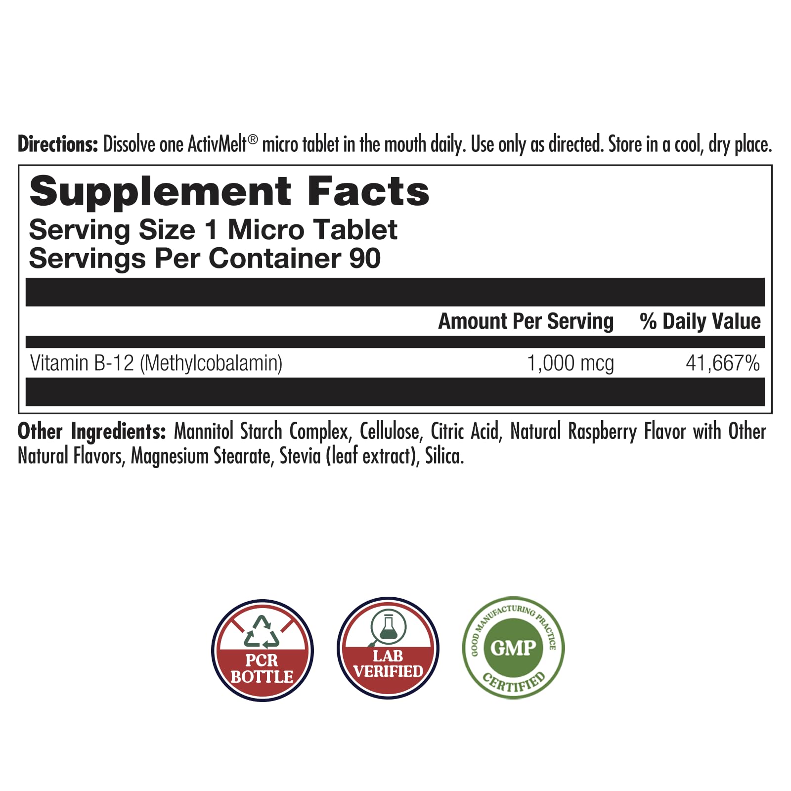 KAL Vitamin B12 Methylcobalamin 1000mcg | Fast-Dissolve ActivMelt