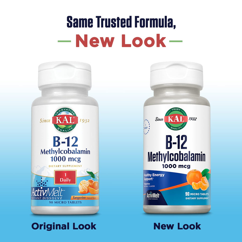 KAL Vitamin B12 Methylcobalamin 1000mcg | ActivMelt, Tangerine Flavor